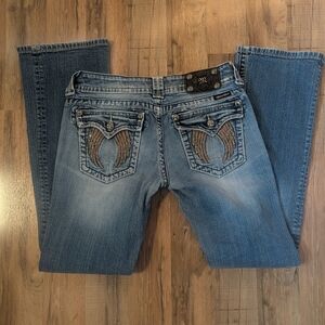 Miss Me Blue Boot Cut Jeans with Wing Embroidery